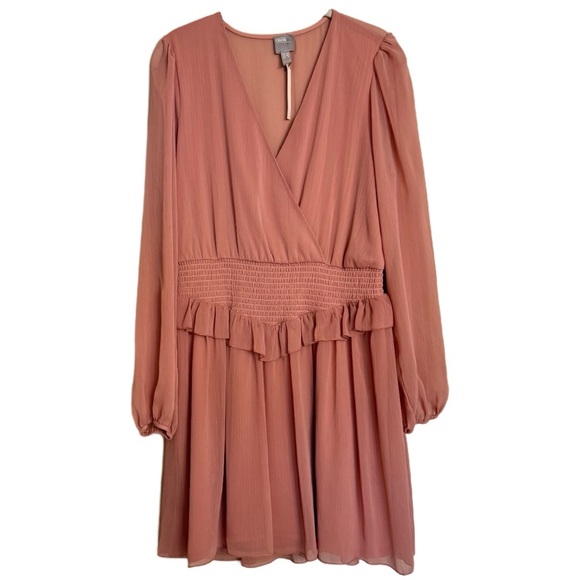 ASOS Dresses & Skirts - ASOS Pink Ruffled Long Sleeve Smocked Waist Casual Party Dress 12 NEW